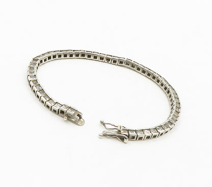 925 Sterling Silver  Vintage White Topaz Box Link Chain Bracelet  BT6213