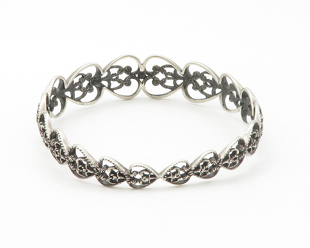 925 Sterling Silver  Vintage Open Love Heart Twist Bangle Bracelet  BT5581