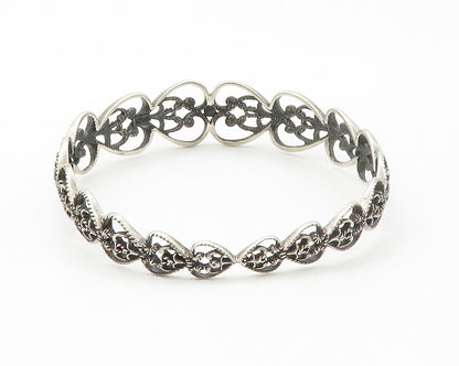 925 Sterling Silver  Vintage Open Love Heart Twist Bangle Bracelet  BT5581