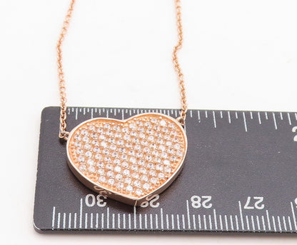 925 Silver  Topaz Encrusted Rose Gold Plated Love Heart Chain Necklace  NE1474