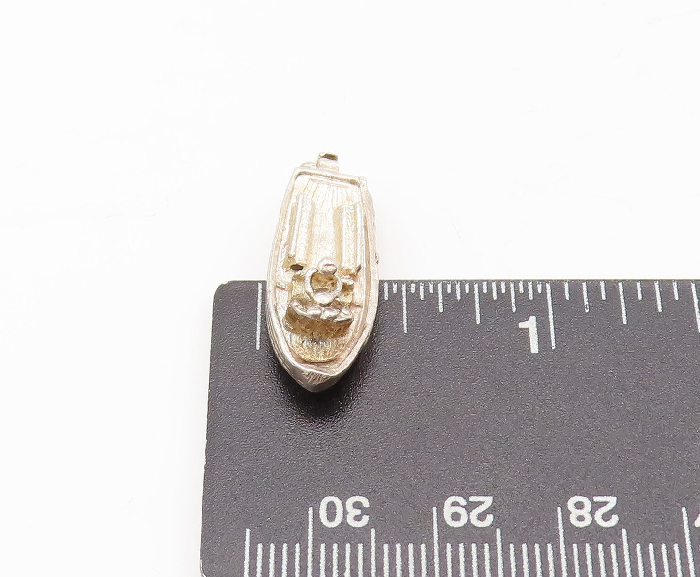 925 Sterling Silver  Vintage Minimalist Carved Boat Charm Pendant  PT22387