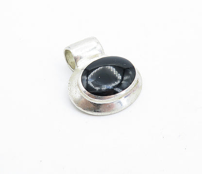 925 Sterling Silver  Vintage Cabochon Cut Black Onyx Slide Pendant  PT4142