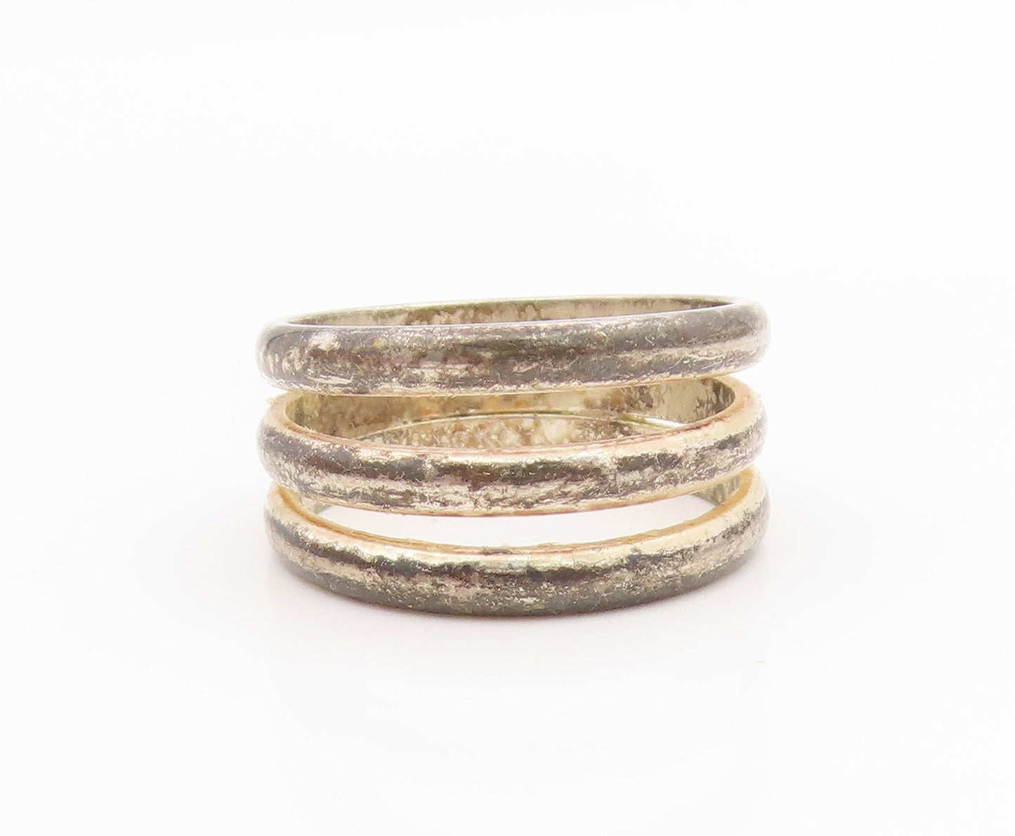 925 Sterling Silver Vintage Ring Chunky Triple Row Wide Band  Sz 7.5  RG34511