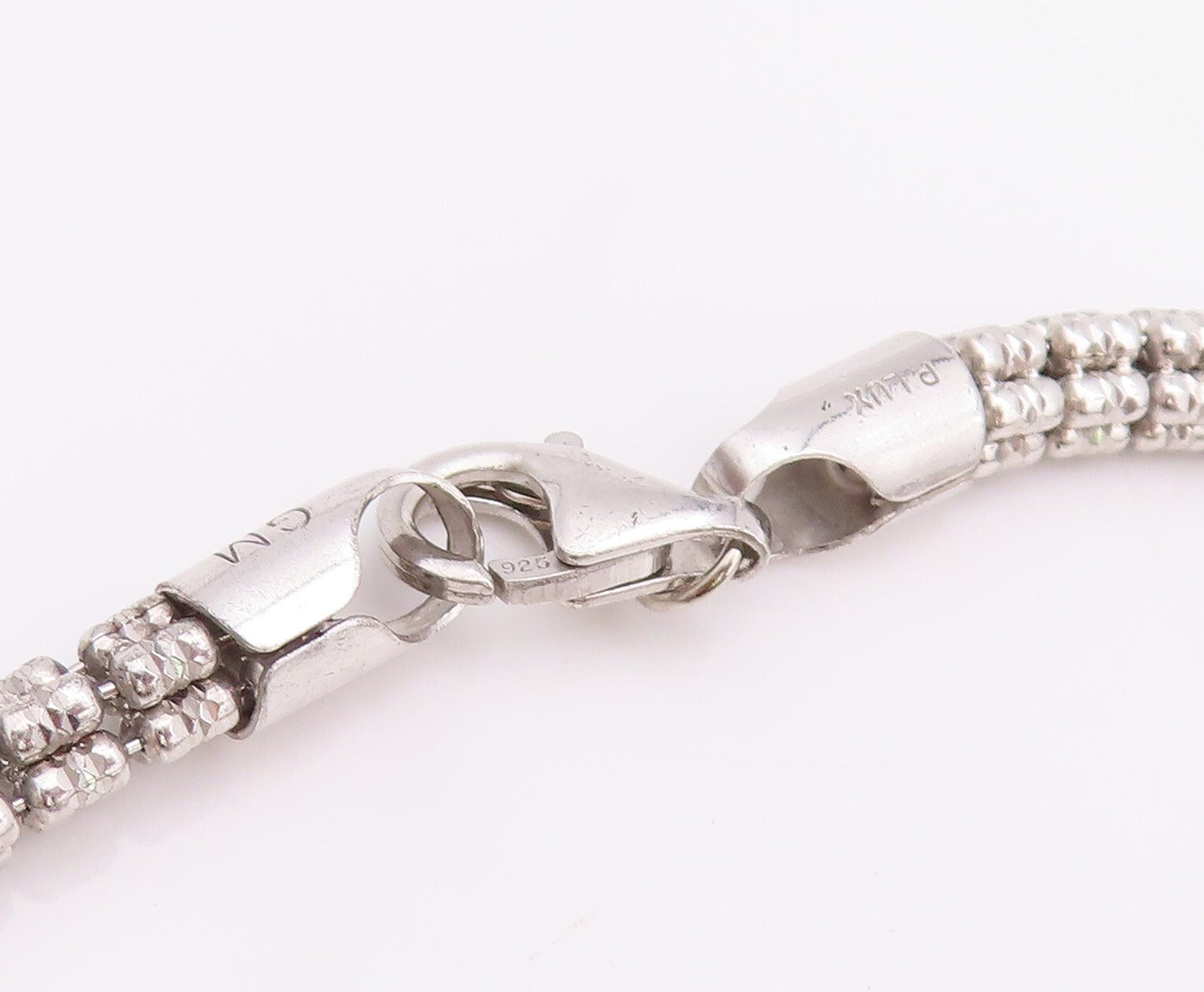 925 Sterling Silver Vintage Necklace Designer Beaded Cuboids Carved Chain NE4334