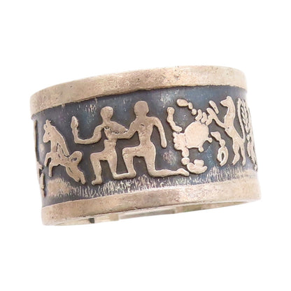 925 Sterling Silver Vintage Ring MEXICO Trible Life Carved  Sz 8.5 RG32721