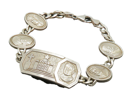 925 Sterling Silver  Shiny Religious Figures Curb Chain Bracelet  BT8018
