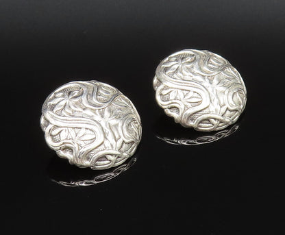925 Sterling Silver  Vintage Floral Vine Round Dome Earrings  EG12259
