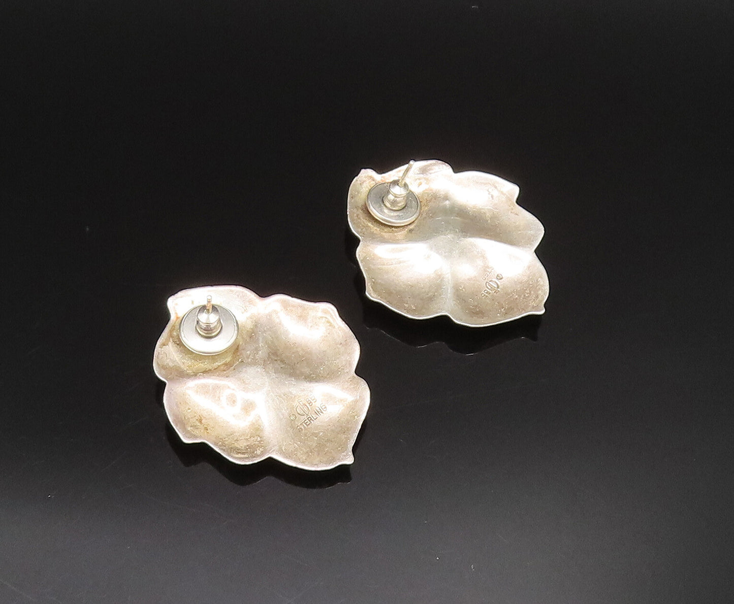 CAROL FELLEY 925 Silver  Vintage Beaded Etched Floral Drop Earrings  EG11962