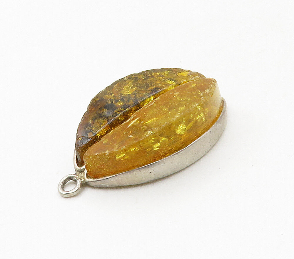 925 Sterling Silver  Vintage Amber Shiny Half Moon Shaped Pendant  PT13272