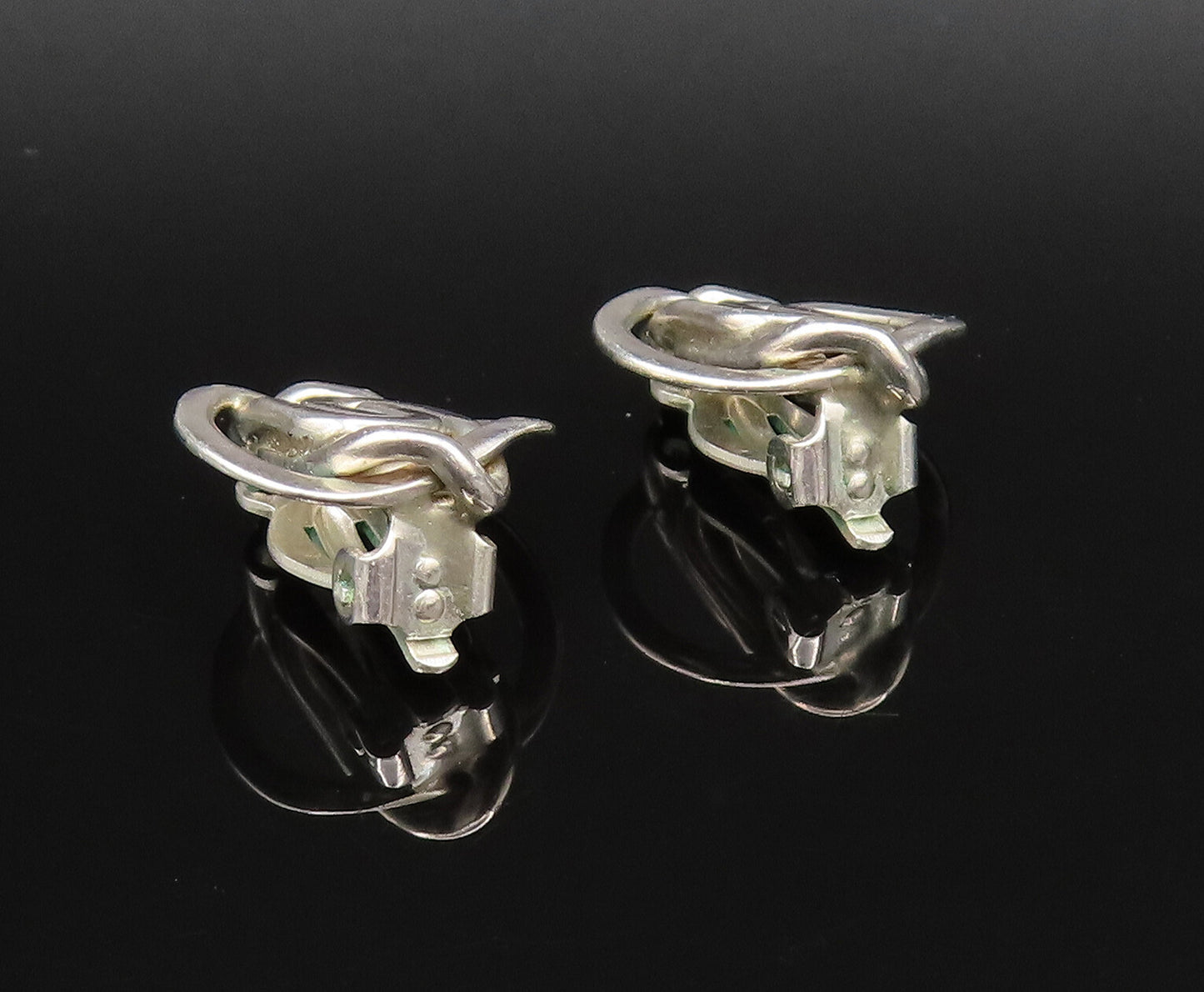 925 Silver Vintage Interlocking Curved Detail Non Pierced Earrings EG12036