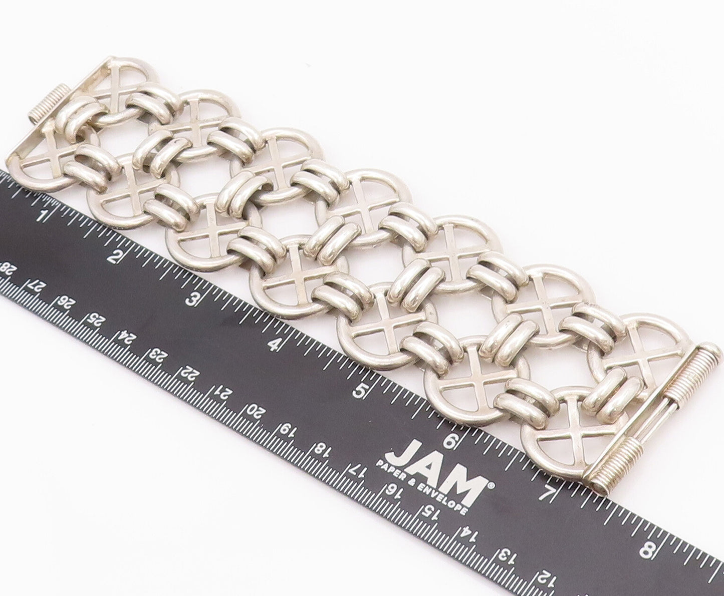 925 Sterling Silver Vintage Bracelet Designer Circular Framed X Heavy  BT10414