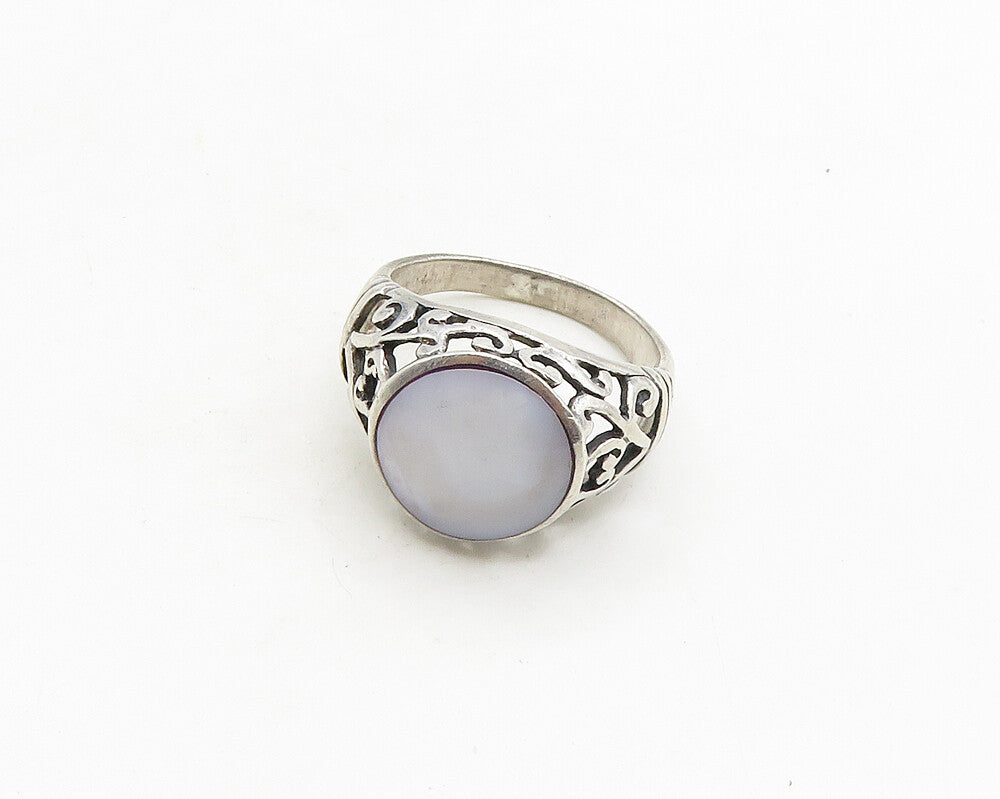 925 Sterling Silver  Vintage Mother Of Pearl Swirl Dome Band Ring Sz 6 RG19566