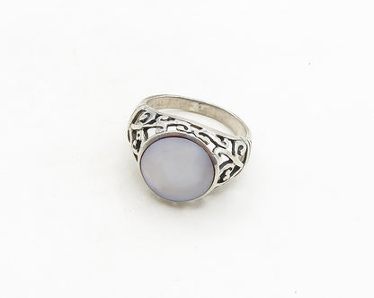 925 Sterling Silver  Vintage Mother Of Pearl Swirl Dome Band Ring Sz 6 RG19566