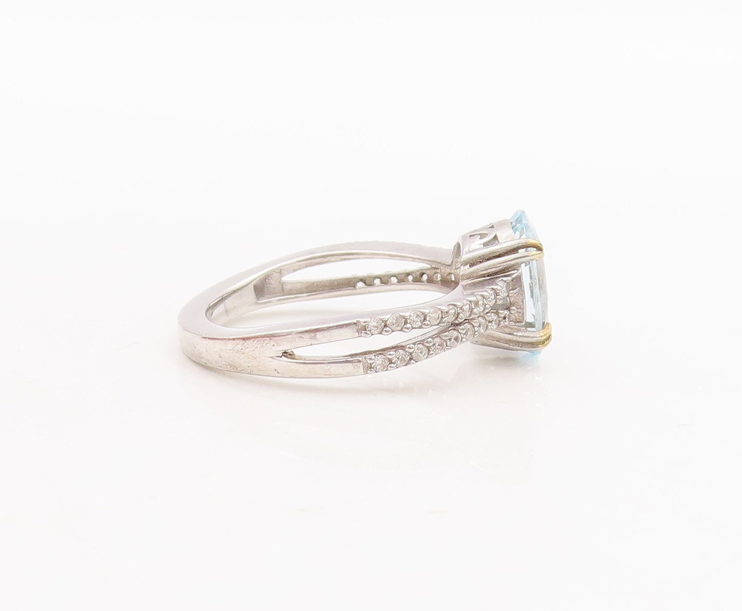 925 Sterling Silver Vintage Ring Split Band Two Tone Topaz  Sz 7  RG29209