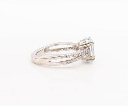 925 Sterling Silver Vintage Ring Split Band Two Tone Topaz  Sz 7  RG29209