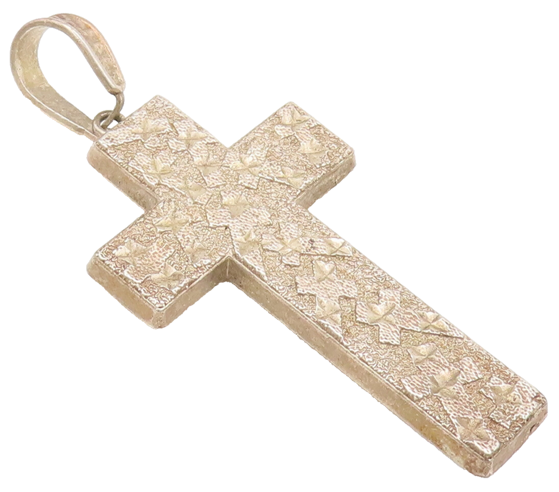 925 Sterling Silver Vintage Pendant Hammered Solid Religious Cross  PT22489