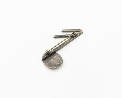 925 Sterling Silver  Vintage Dark Tone Music Sixteenth Note Brooch Pin  BP7664