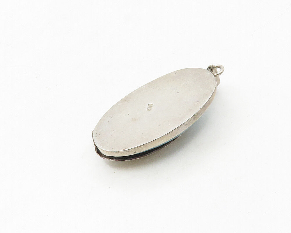 925 Sterling Silver  Vintage Cabochon Cut Larimar Floral Leaf Pendant  PT14153