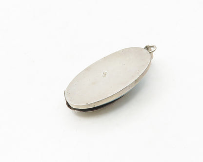 925 Sterling Silver  Vintage Cabochon Cut Larimar Floral Leaf Pendant  PT14153