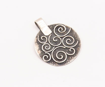 925 Sterling Silver Vintage Pendant Designer Swirled Spirals Carved  PT23058