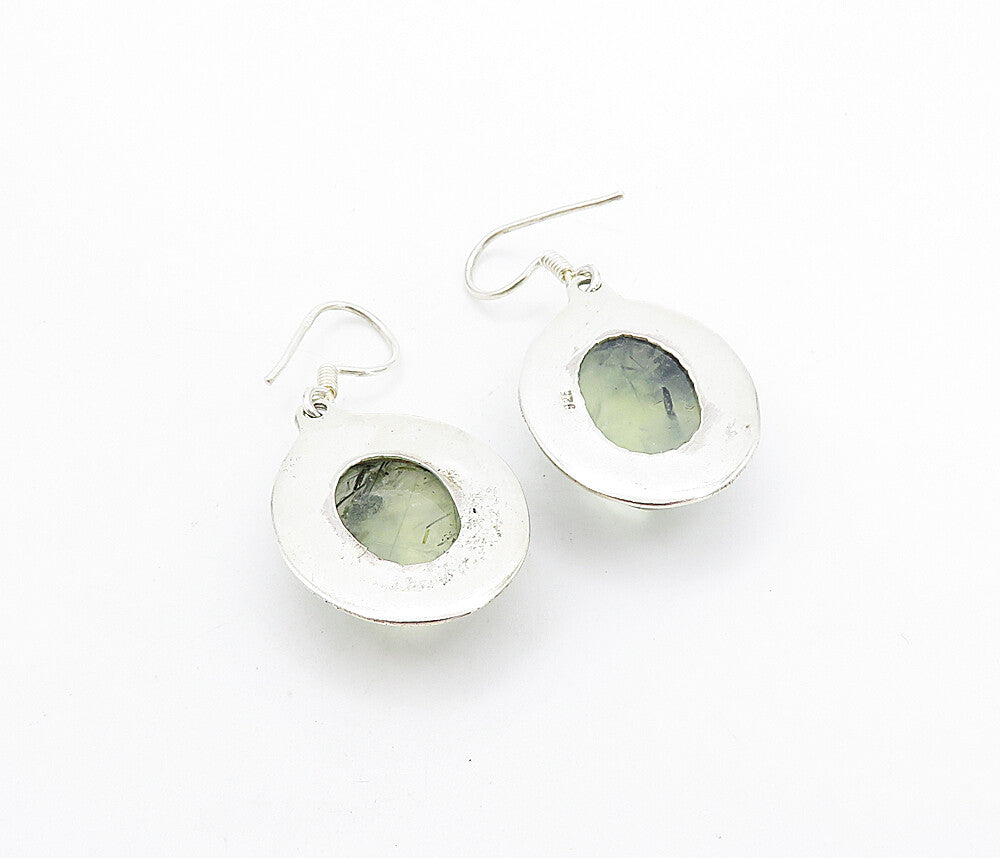 925 Sterling Silver Vintage Cabochon Rutilated Quartz Dangle Earrings EG3197