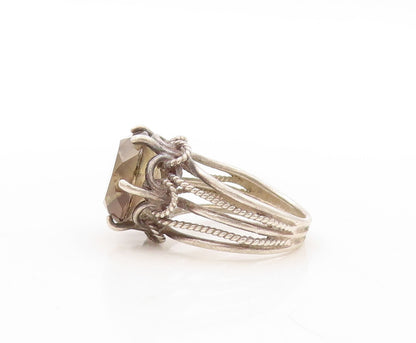 925 Sterling Silver Vintage Ring Dark Tone Round Cut Smoky Quartz  Sz 6  RG31144