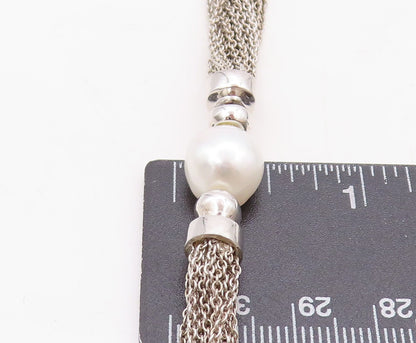 925 Sterling Silver Vintage Necklace Think Multi Chain Designer Pearl  NE4421