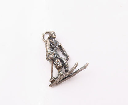 925 Sterling Silver  Vintage Petite Dark Tone Male Skiing Pendant  PT19576