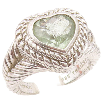 925 Sterling Silver Vintage Ring JUDITH RIPKA Green Amethyst Heart Sz 8 RG36574