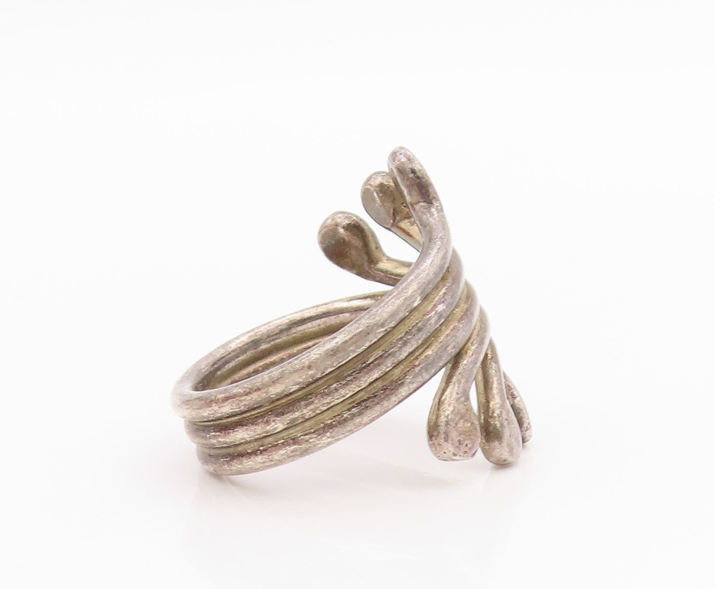 925 Sterling Silver Vintage Ring Dark Tone Wired Swirls  Sz 7.5  RG33205
