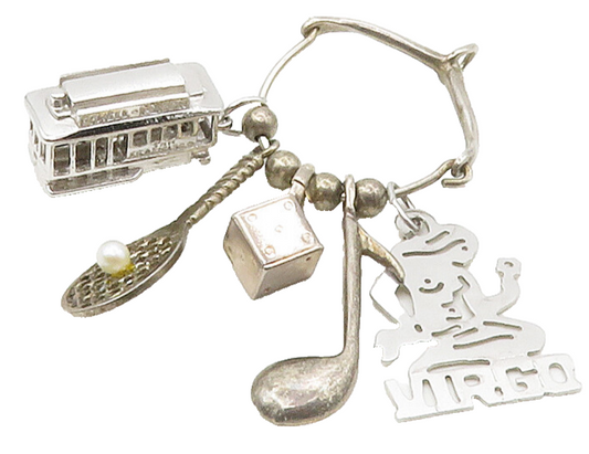 925 Sterling Silver  Vintage Petite Pearl Assorted Charms Pendant  PT13156