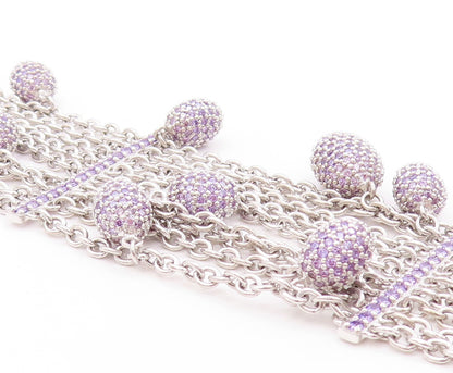 925 Sterling Silver Vintage Bracelet Dangling Amethyst Easter Eggs  BT11263