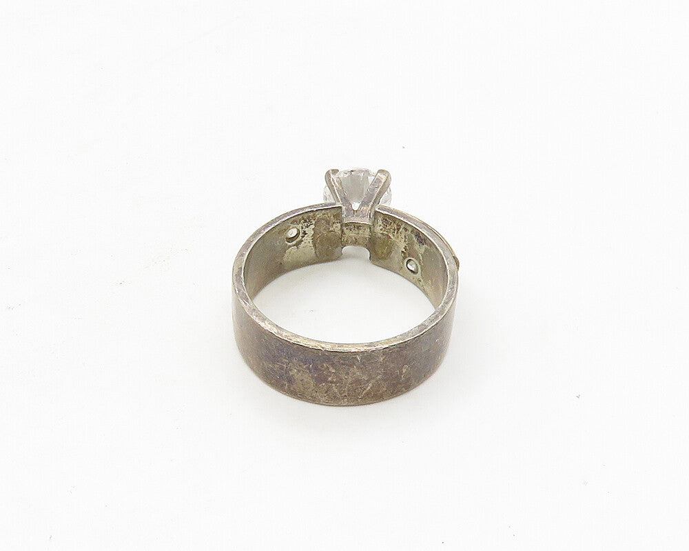 925 Silver & 14K GOLD  Vintage Cubic Zirconia Solitaire Ring Sz 8  RG18214