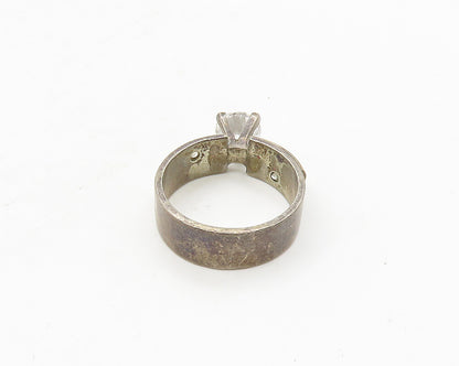 925 Silver & 14K GOLD  Vintage Cubic Zirconia Solitaire Ring Sz 8  RG18214