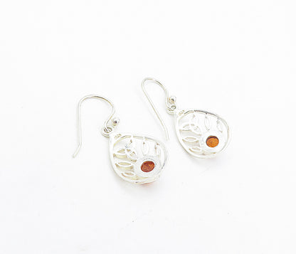 925 Sterling Silver  Cabochon Cut Amber Celtic Knot Dangle Earrings  EG3668