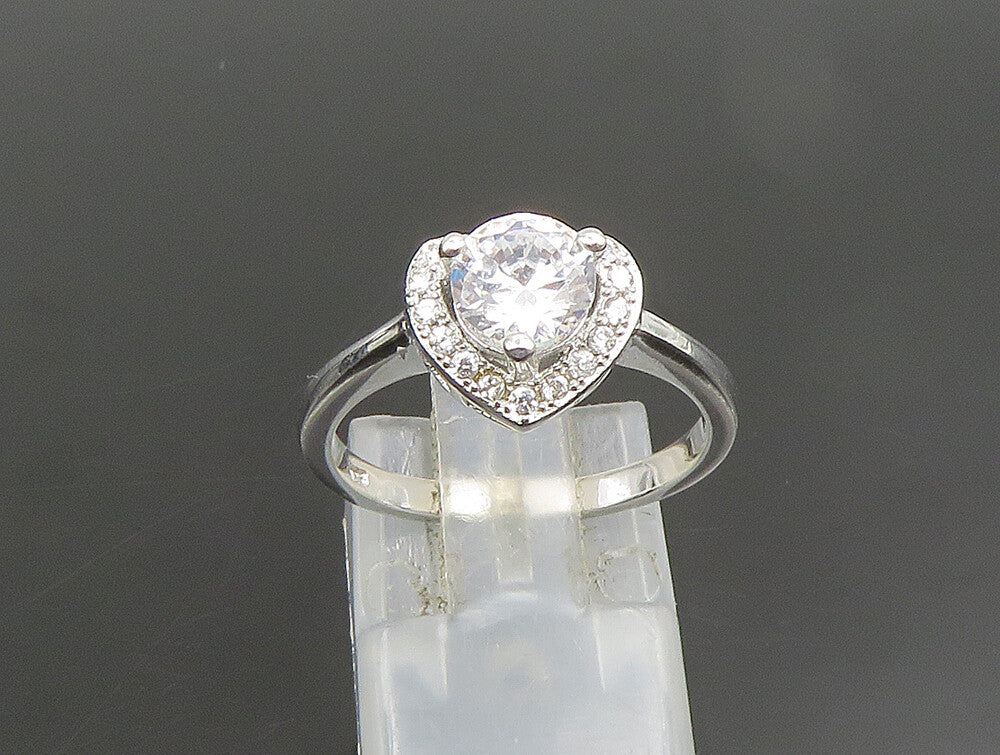 925 Silver  Vintage Solitaire Cubic Zirconia Love Heart Ring Sz 7  RG24636