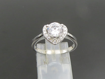 925 Silver  Vintage Solitaire Cubic Zirconia Love Heart Ring Sz 7  RG24636