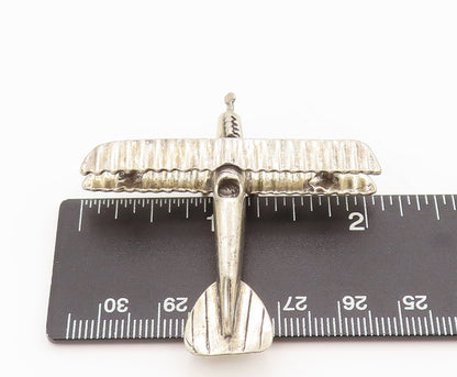 925 Sterling Silver  Vintage Antique Style Carved Mini Airplane  TR3620