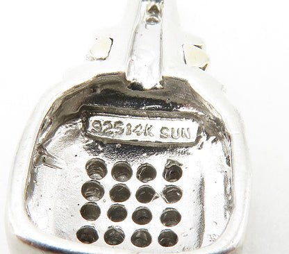 925 Sterling Silver & 14K GOLD  Genuine Diamonds Square Twist Pendant  PT12045