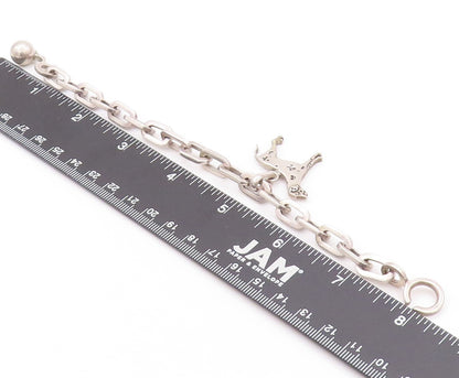 925 Sterling Silver Vintage Bracelet Solid U Chain Dangling Dog Charm  BT11277