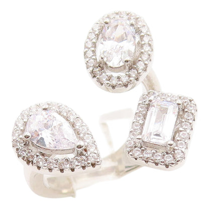 925 Sterling Silver Vintage Ring Multi Shape CZ Halo Open Band  Sz 5.5  RG35521