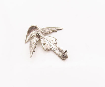 925 Sterling Silver Vintage Brooch Pin Antique Topaz Carved Flying Bird  BP10817