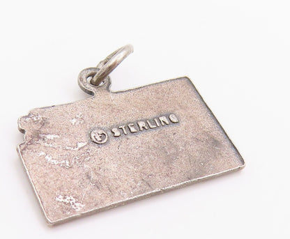 925 Sterling Silver Vintage Pendant Dark Tone Kansas State Map Charm  PT24926