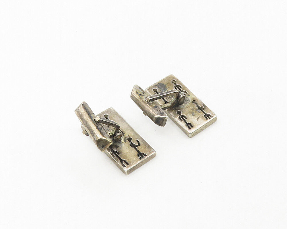 925 Sterling Silver  Vintage Cutout Figures Square Dark Tone Cufflinks  TR2489