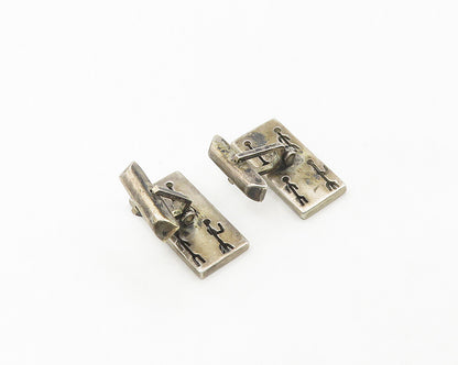 925 Sterling Silver  Vintage Cutout Figures Square Dark Tone Cufflinks  TR2489