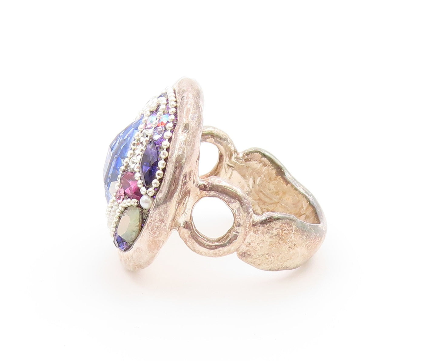 925 Sterling Silver Vintage Ring ISRAEL Multi Gemstone Cluster  Sz 10.5  RG36461