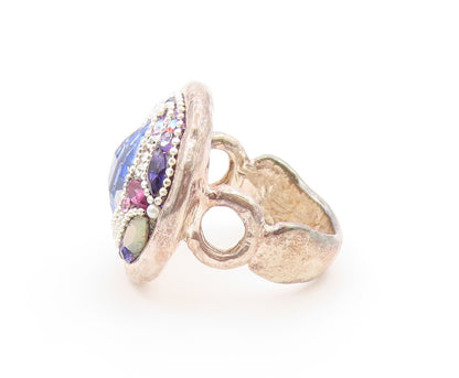 925 Sterling Silver Vintage Ring ISRAEL Multi Gemstone Cluster  Sz 10.5  RG36461