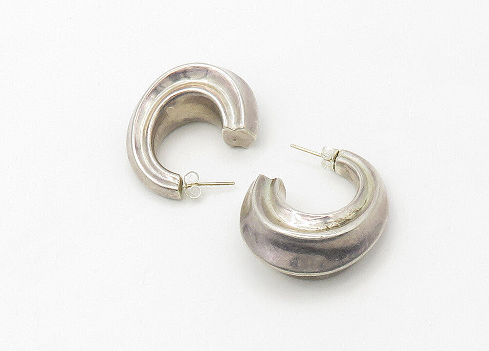 BAYANIHAN 925 Silver & 14K GOLD  Vintage Shiny Hollow JHoop Earrings  EG10691