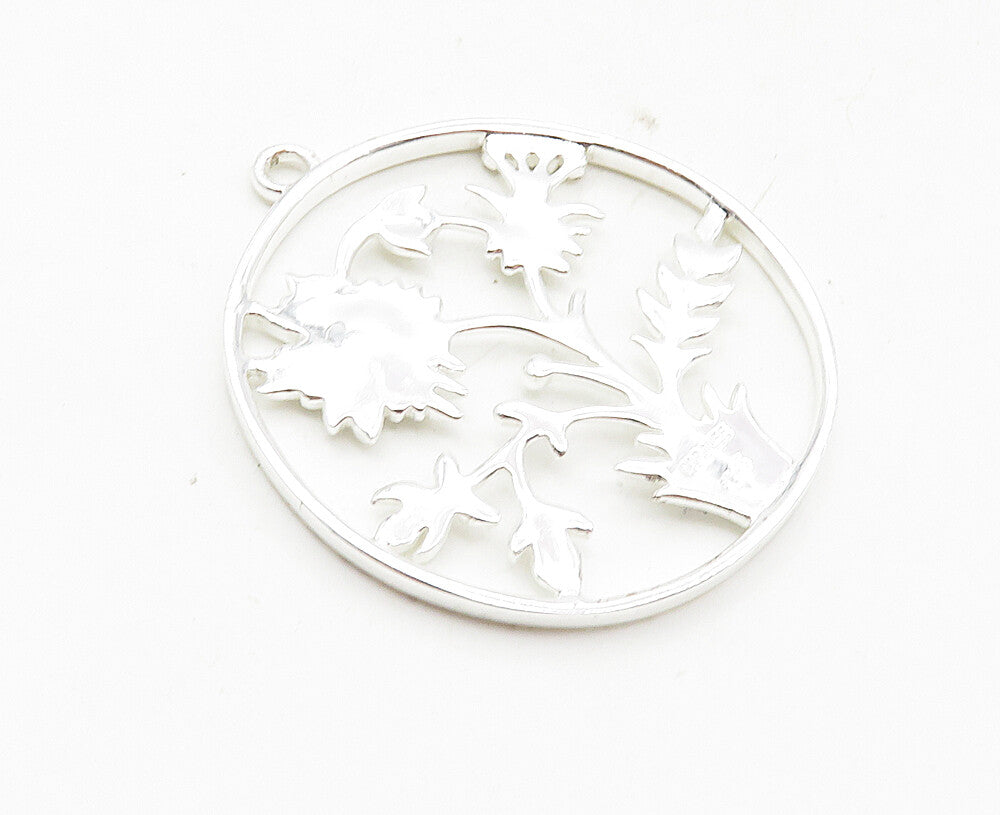 CAROLEE 925 Sterling Silver  Shiny Topaz Accent Flowers Motif Pendant  PT7183