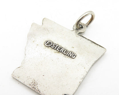 925 Sterling Silver  Vintage Oxidized Arkansas State Map Drop Pendant  PT8919